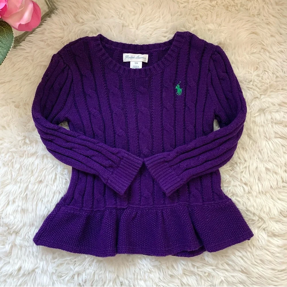 Ralph Lauren Preppy Baby Cotton Cable knit Sweater Dress purple 18M Toddler Girl